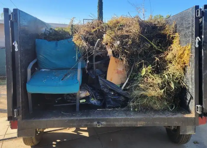 Brush and yard debris loaded into a hauling truck