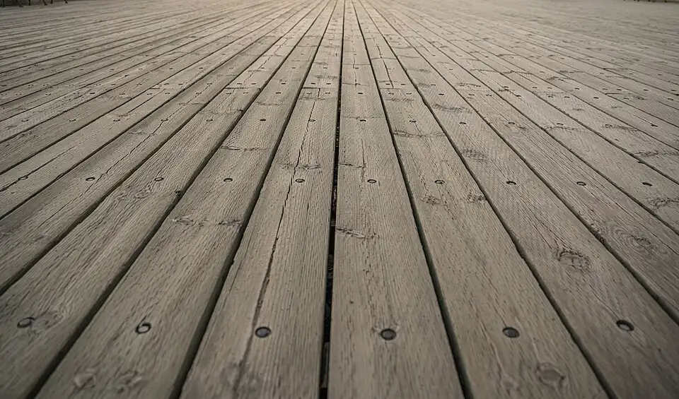 Weathered wooden decking boards