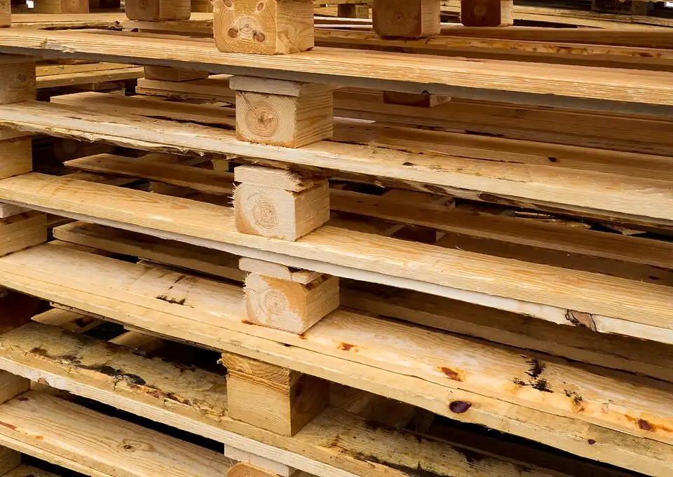 A stack of wooden shipping pallets