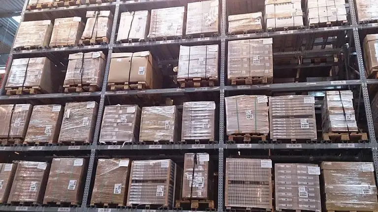 Palletized goods on warehouse storage racks