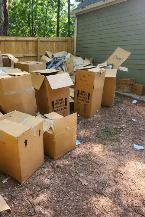 Packed boxes and household belongings during a move
