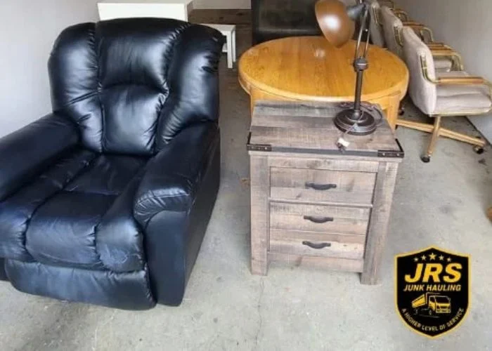 A desk and chair among items that can be removed