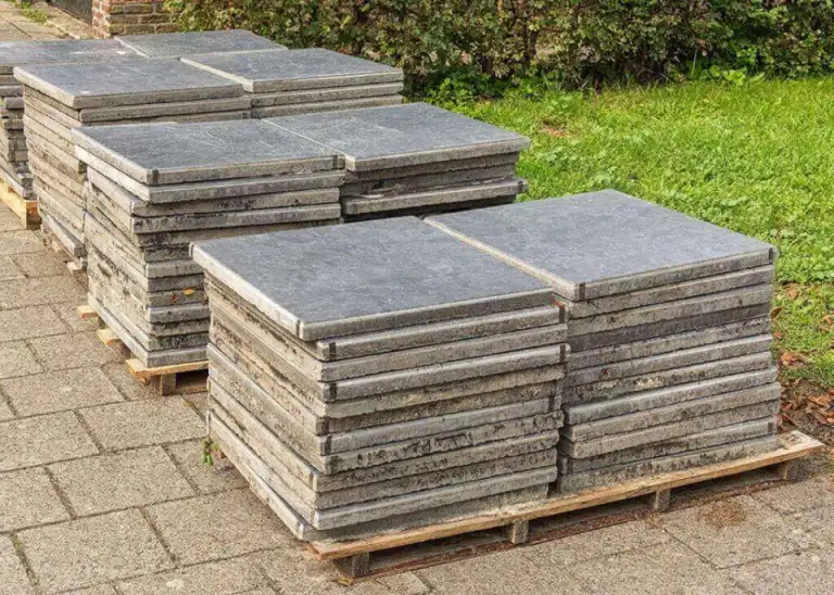 Stacked paving slabs and heavy masonry materials